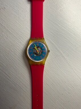 Swatch Watch Neon Pink Yellow and Blue 80’s Style NWOB